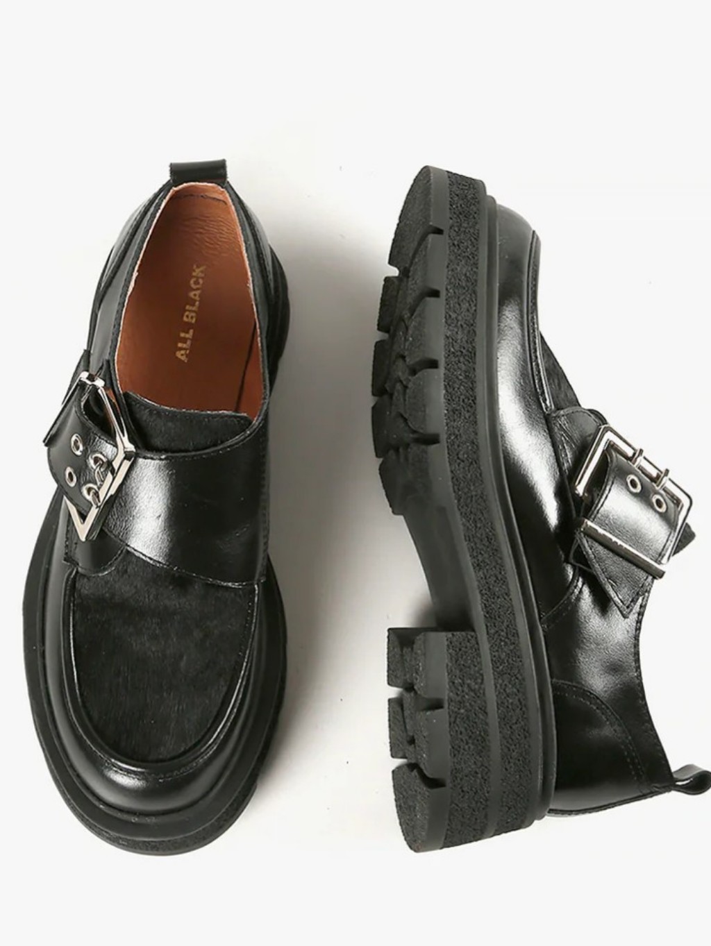 Nwot - Double Buckle Nulugg All Black Chunky Loafers
